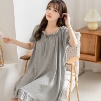 【 WYIN kitchen】 Summer Sleepshirt Womens Cotton Nightdress Short Sleeve Sleepdress Loose Nightgowns Shirt Outwear Nightwear Home Dressing Gown