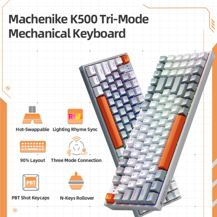 จัดส่งภายใน-3-วัน-machenike-k500-hot-swappable-mechanical-keyboard-สามโหมดไร้สายบลูทูธ-2-4g-คีย์บอร์ดแบบมีสายคีย์บอร์ดเล่นเกม-90-คีย์-rgb-backlit-wireless-keyboard