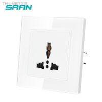 ◈  SRAN 3 pin universal wall socket eucrystal tempered glass panel 82x82mm16A 250V Electrical sockets with Iron plate and claws