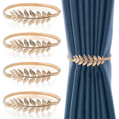 4pcs/set Creative Curtain Binding Strap Spring Curtain Clasp Carving Metal Tree Leaf Elastic Tie Rope Curtain Buckle Hook Decor