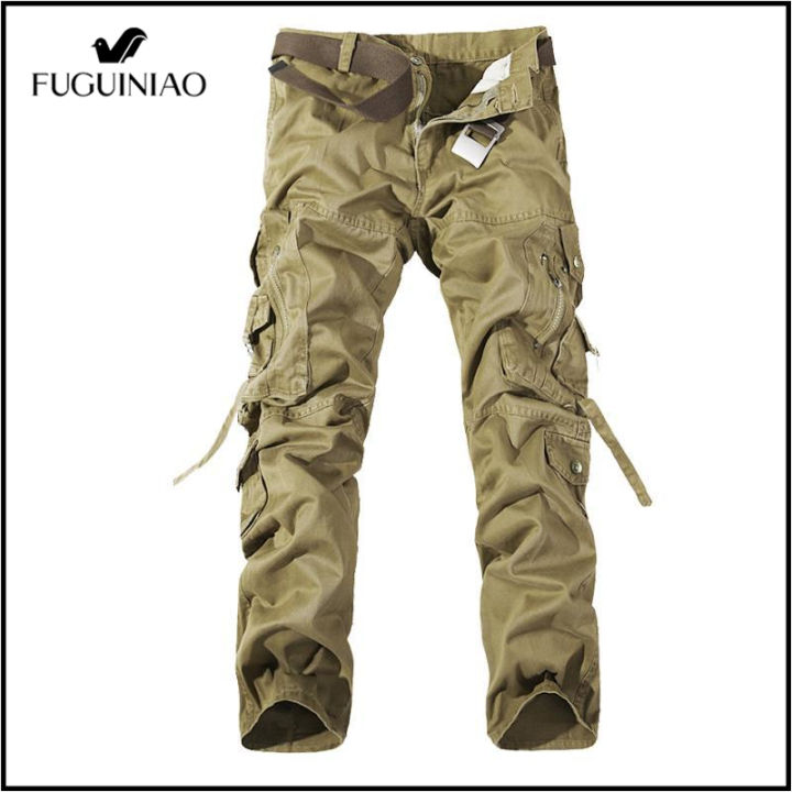 fuguiniao-ชายกางเกงคาร์โก้-solid-สีขนาดใหญ่ผู้ชายกางเกงลำลองชาย-slim-ตรง-multi-pocket-สินค้าเกี่ยวกับทหารกางเกง