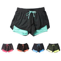 Women Athletic Shorts Gym Top Spandex Neon Elastic Workout Shorts 2 in 1 Running Double Layer Fitness Yoga Volleyball Shorts