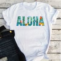 Aloha เสื้อยืดวินเทจสำหรับผู้หญิงเสื้อยืดแนวย้อนยุคคอกลมลายแฟชั่นสำหรับผู้หญิงตัวอักษรสำหรับวันหยุดเสื้อผ้าชายหาดฤดูร้อน2022