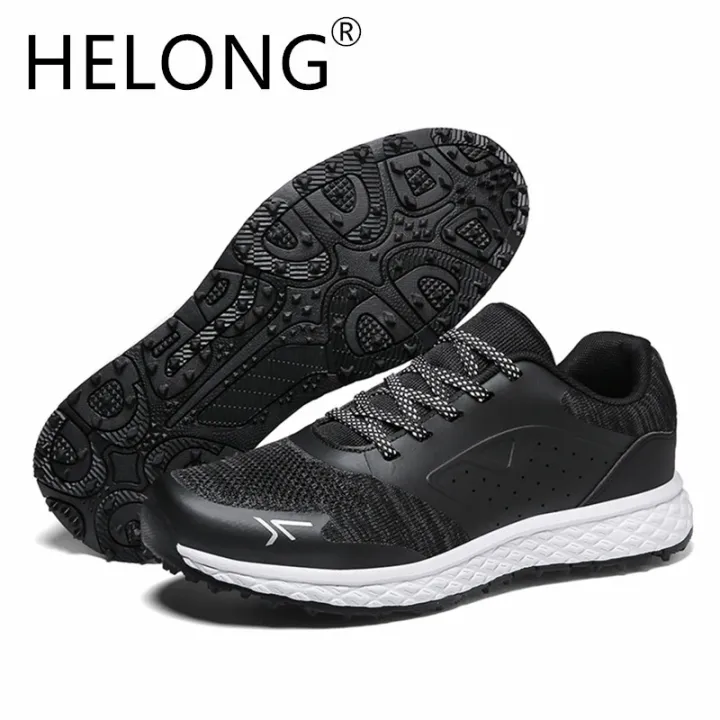 HELONG Men Professional Golf Shoes Waterproof Spikes Golf Sneakers