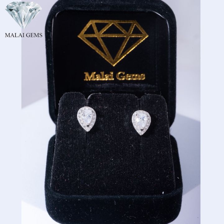 malai-gems-ต่างหูเพชร-เงินแท้-silver-925-เพชรสวิส-cz-เคลือบทองคำขาว-รุ่น-295-eh0003-แถมกล่อง-ต่างหูcz-ต่างหูเงินแท้