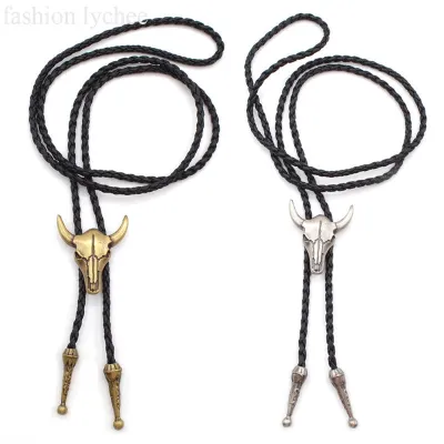 fashion lychee Adjustable Bull Head Necktie Tie Pendant Necklace Dance Rodeo Bola Bolo Tie Western Cowboy Leather Belt Necktie