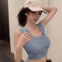เสื้อครอปน่ารักๆ เสื้อกล้าม ใส่สบาย WomenTank Top Korean Solid Colour Square Neck Vest Wave Slim