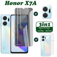 Honor X7A กระจกเทมเปอร์ Honor X7A ปกป้องหน้าจอ Honor X7A กันรอยเลนส์กล้องถ่ายรูปคลุมทั้งหมดสกรีนกระจกความเป็นส่วนตัวแบบ3 In 1ฟิล์มหลังคาร์บอนไฟเบอร์