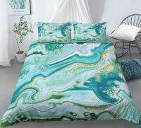 ☫☊■ Marble Texture Bedding Set Queen Golden Green Blue Duvet Cover Quicksand Bed Cover 2/3-Piece Luxury Bedspread