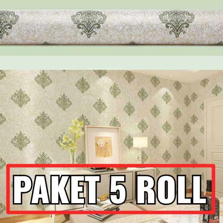 PAKET 5 ROLL Wallpaper Stiker Dinding Batik Hijau Ukuran 45Cm X 10M