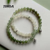 TIMIA ของขวัญเครื่องประดับอัญมณี ง่ายๆ สีเขียวอ่อน คำจีน เครื่องประดับสไตล์จีน สีไล่ระดับสี กำไลข้อมือมรกต กำไลข้อมือลูกปัด สร้อยข้อมือสไตล์เกาหลี โซ่มือหญิง สร้อยข้อมือหยกเฮเทียน