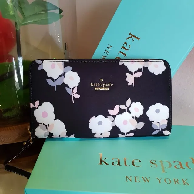 Kate Spade Classic Lyla Wallet - Black Floral Print Design Nylon Zip Around  Wallet | Lazada PH