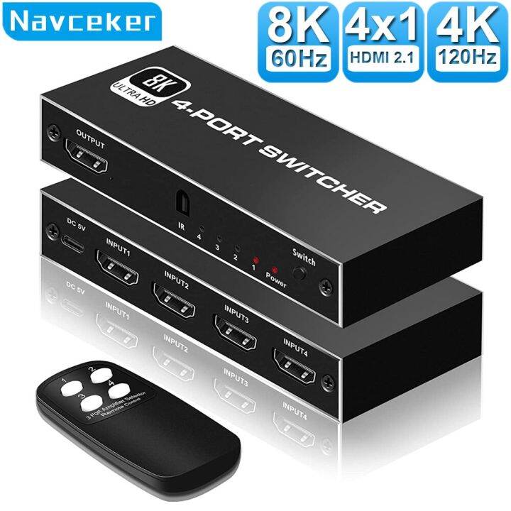 navceker-8k-hdmi-2-1กล่องสวิตช์4k-120hz-สวิตช์-hd-ตัวแยก-hdmi-4-in-1เอาท์พุท3-in-1สำหรับแล็ปท็อป-pc-สวิตช์กล่องทีวี-ps5