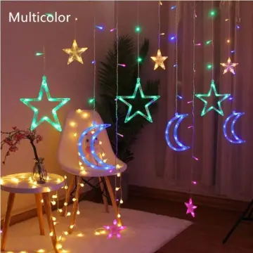 Moon Star Lights, Christmas Lights, Eid Lights, Moon and Star Lights,  Curtain Light, Ramadan Decorations,moon String Lights, Fairy Lights 