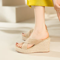 Women’s Wedge Sandals Shoes Woman Platform Heel Slippers Kid Suede Summer Lady Espadrilles Peep Toe Daily Sandals