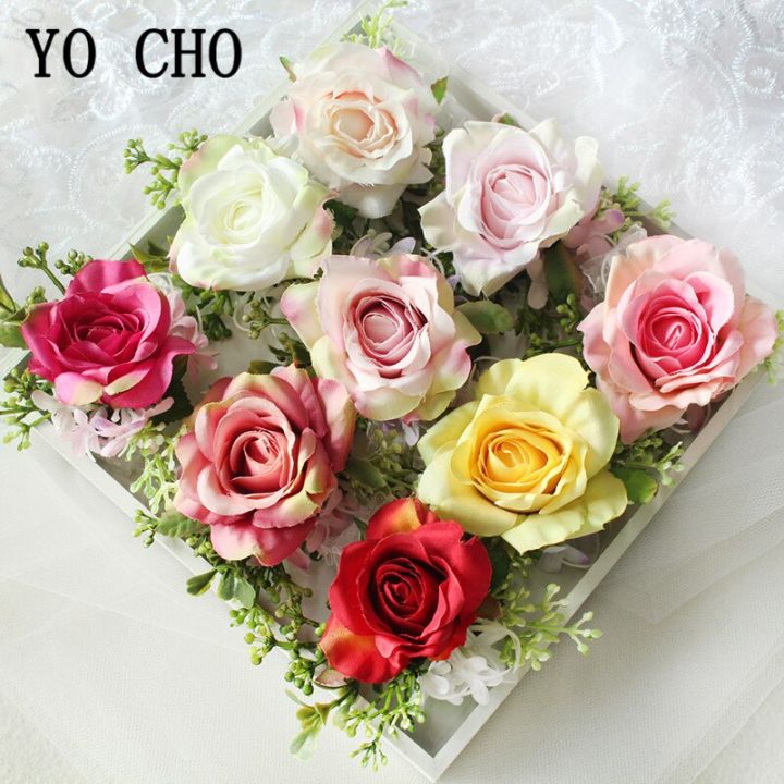 yo-cho-ดอกไม้-boutonniere-สีแดงกุหลาบไหมช่อดอกไม้งานแต่งงานกำไลข้อมือแฟชั่นเจ้าบ่าวช่อดอกไม้ตกแต่งดอกไม้งานแต่งงาน