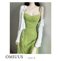 [OMIUUS] ดอกไม้สีเขียว Dress Model Baru สีเขียวแยกเป็นชุดเดรสชายหาด