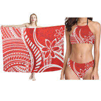 Hycool Wholesale Items For Business Hawaiian Lavalava Sarong Beachwear Pareo &amp; Bikini Set Polynesia Tribal Red Beach Cover-Up