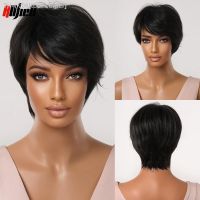 Short Pixie Cut Black Synthetic Wigs with Bangs Womens Straight Wig Natural Hair for Women African Daily Use Heat Resistant [ Hot sell ] tool center