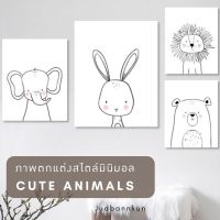 Judbannkun ภาพแต่งห้องสไตล์มินิมอลรูปสัตว์น่ารักA4/A3