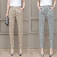 COD dsfgerrety Plaid harem pants womens new thin section loose high waist slim Korean style small feet casual ninth trousers JH8N