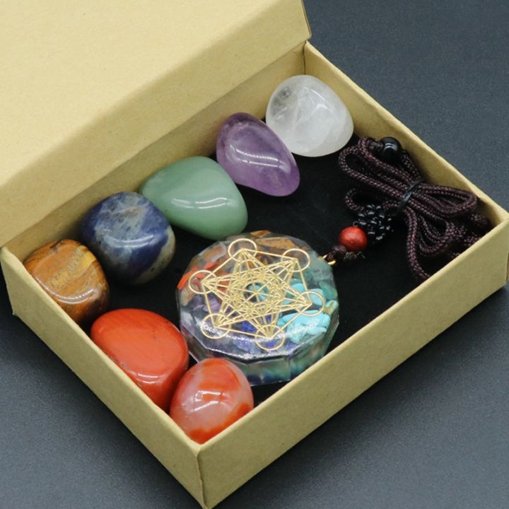 seven-chakra-set-natural-aura-mixed-crystal-home-decoration-healing-polished-gemstone-collection-amulet-necklace