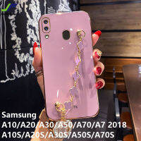 JieFie เคสโทรศัพท์ Samsung Galaxy A20S / A10S / A50S / A70S / A30S / A10 / A20 / A30 / A50 / A70 / A7 2018แฟชั่นชุบโครเมี่ยม TPU ฝาครอบสร้อยข้อมือโทรศัพท์กรณี