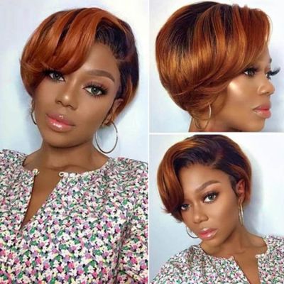 Pixie Cut Short Bob Wigs Human Hair Preplucked Hairline Wig Ali Expres Straight Lace Wig Honey Blonde Hair Accessories For Women