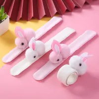 Easter Cute Plush Rabbit Clapping Circles Party Gift 2023 Happy Easter Day Party Supplies Girts Kids Slap Bracelets Gril Pendant