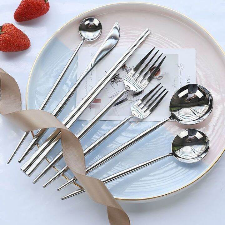 western-style-food-tableware-steak-knife-and-fork-three-piece-home-long-handle-stainless-steel-light-modern-luxury-dessert-spoons-chopsticks-insth