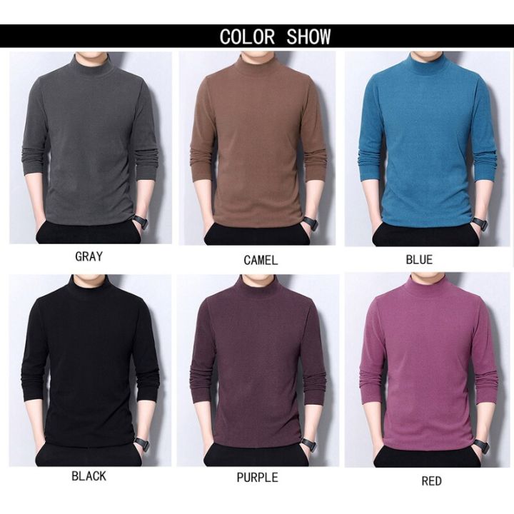 hot11-browon-brand-new-arrival-men-clothing-cal-soft-solid-color-turtleneck-tee-top-autumn-winter-long-sleeve-oversized-t-shirt-men