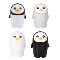 ♙☌¤ Desktop Mini Penguin Garbage Bin with Lid Trash Bin Storage Box Girl Pen Holder for Children Adult Kid Women Festival D0LD