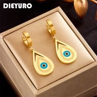 DIEYURO 316L Stainless Steel Water Drop Shape Eyes Hoop Earrings For Women Vintage Girls Waterproof Ears Jewelry Birthday Gifts