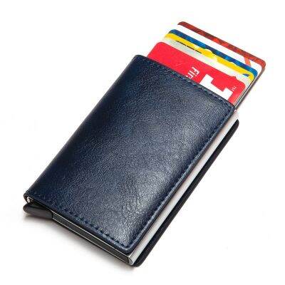 2023 Smart Wallet Bussiness Card Holder Rfid Blocking Wallet Aluminum Box Card Case Mini ID Card Holder Leather Wallet Man Woman