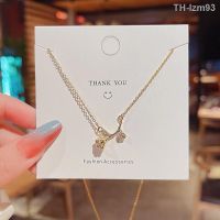 ? เครื่องประดับ Han edition of the new microscope zircon necklace rose gold pendant titanium steel web celebrity female ins boom with temperament collarbone chain