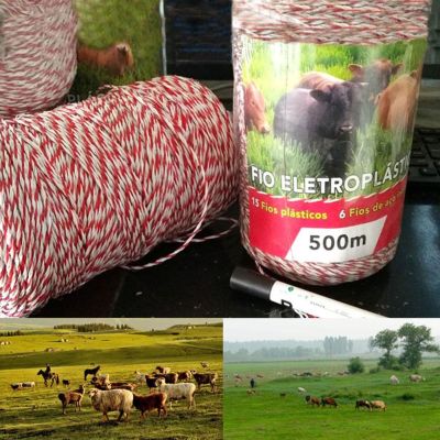 500m Roll Electric Fence Rope Red White Polywire with Steel Poly Rope for Horse Animal Fencing Ultra Low Resistance Wire