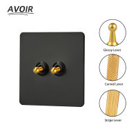 Avoir Wall Toggle Switch Black Knurled Electrical Usb Socket Stainless Steel Panel Light Switches EU French Standard Plug Outlet