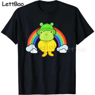 Cute Frog With Hat Rainbow Kawaii T Shirt Men Cartoon Tshirts Male Tee Shirt Mens Cotton 100% Cotton Gildan