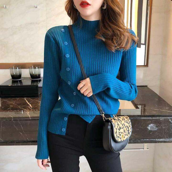 autumn-2023-new-korean-style-half-turtleneck-sweater-for-women-base-shirt-loose-pullover-outerwear-all-match-sweater-2023