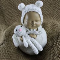 、‘】【= Newborn Photography Props Baby Photo  Costume Infant Knitting Fotografia Crochet Rait Hat With Doll Outfits Accessories