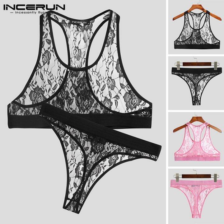 incerun-ชุดนอน-เสื้อกั๊กซีทรู-ผ้าตาข่าย-แต่งลูกไม้-และกางเกง-แบบเข้ารูป-สุดเซ็กซี่-เหมาะกับฤดูร้อน-สําหรับผู้ชาย