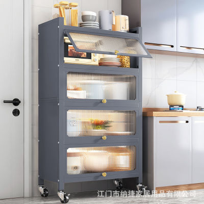 Spot parcel post Kitchen Shelf with Cabinet Door Floor Multi-Layer Locker Multi-Functional Microwave Pot Oven Cabinet Storage Shelf