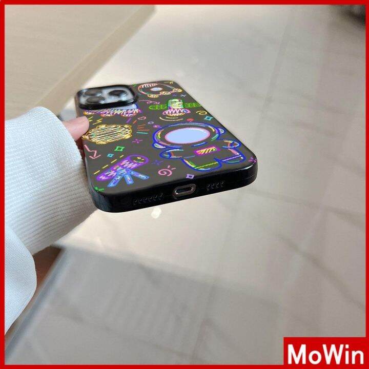 mowin-เข้ากันได้สำหรับ-เคสไอโฟน-เคสไอโฟน11-เคส-iphone-11-สำหรับ-iphone-14-pro-max-เคส-iphone-สีดำเงา-tpu-เคสนิ่มกันกระแทกป้องกันกล้องน่ารักลายเส้นนักบินอวกาศเข้ากันได้กับ-iphone-13-pro-max-12-pro-max-