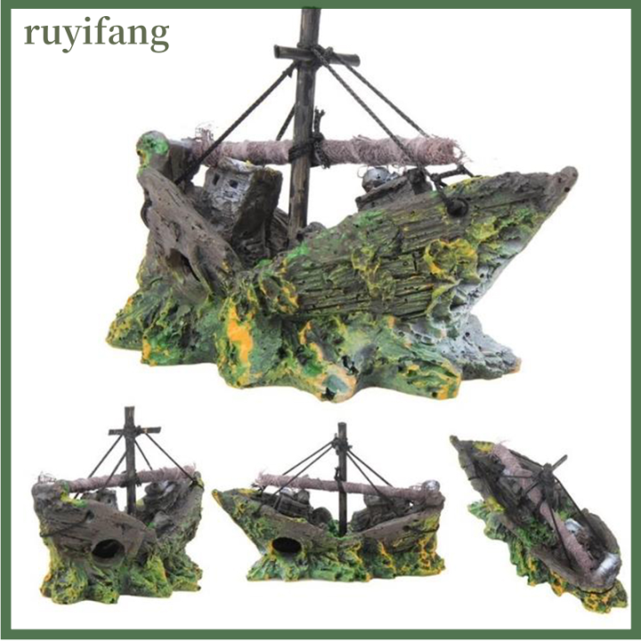 ruyifang-เครื่องประดับตู้ปลาเรืออับปางเรือใบเรือพิฆาตตกแต่งถ้ำถังปลา