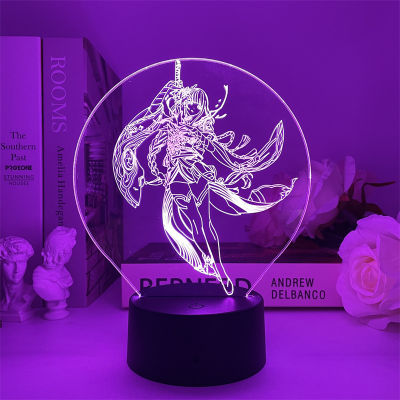 Genshin Impact Raiden Sho Night Light 3D LED Illusion Lamp Hot Game Light for Bedroom Decor Atmosphere Night Lamps Kids Gift