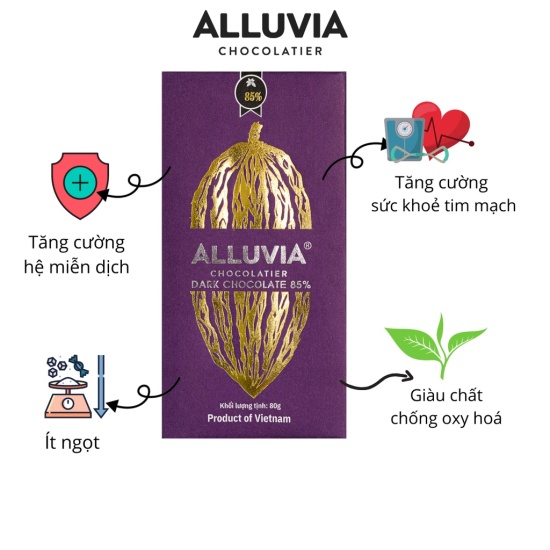 Socola đen nguyên chất ít đường đắng đậm 85% ca cao alluvia chocolate - ảnh sản phẩm 2