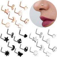 8PCS/lot L Shape nose stud set surgical steel heart nose piercing ring lot moon nose piercing stud pack pircing nariz jewelry Body jewellery