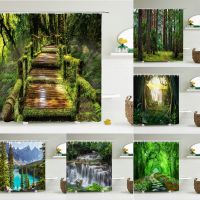 【Bathroom sale】 ForestScenery ม่านอาบน้ำ HighWaterproofTree ภูมิทัศน์ห้องน้ำม่านผ้าโพลีเอสเตอร์