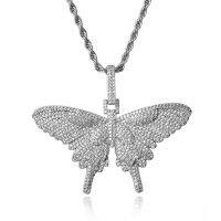 Hip Hop Bling Animal Butterfly Iced Out Bling Cubic Zircon Solid Back Necklace &amp; Pendant For Men Jewelry Charm Tennis Chain