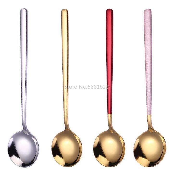 stainless-steel-spoon-korean-household-net-red-round-spoon-creative-paint-dessert-coffee-stirring-spoon-into-the-spoon-serving-utensils